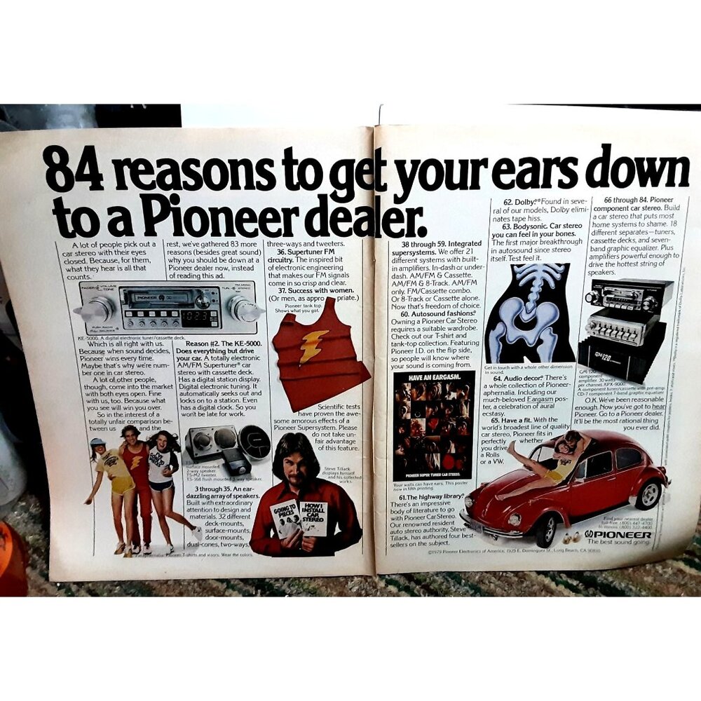 1979 Pioneer Car Stereo with Red Volkswagen VW Original Print Ad vintage
